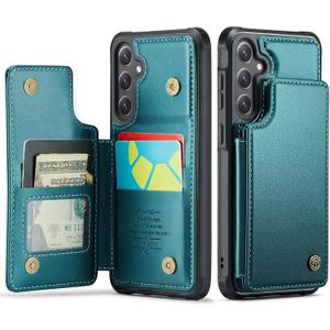 Vinich for Samsung Galaxy S24 Wallet Case with Card Holder, RFID Blocking Credit Slots Kickstand Shockproof Phone Cover Fit for Galaxy S24 6.2" Bluish Green