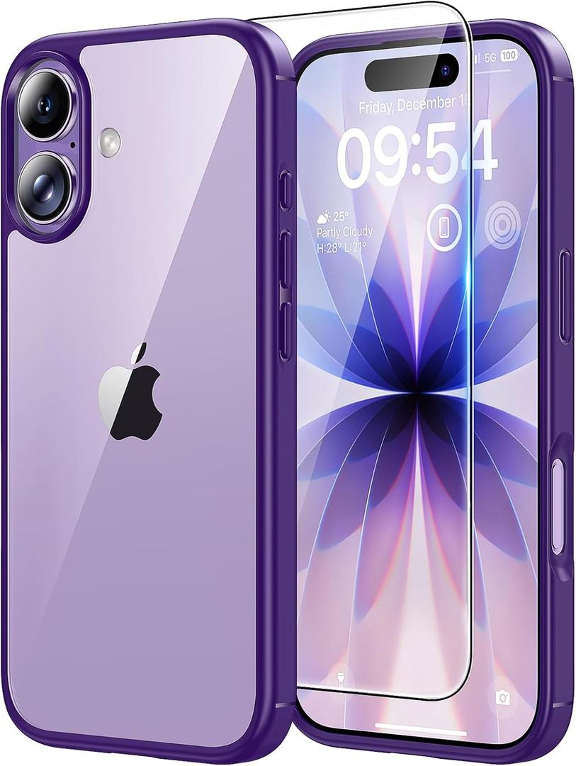 TAURI for iPhone 17 Case, Anti-Yellowing with Screen Protector, Military-Grade Protection Shockproof Slim Phone Case for iPhone 17, Purple