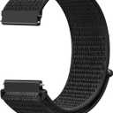 22mm Nylon Quick Release Watch Band Compatible with Samsung Galaxy Watch 3 45mm/Gear S3 Frontier/Garmin Venu 4 45mm/3 45mm/2/Vivoactive 4/Forerunner 570(47mm)/255/265/Amazfit Helio/Bip 6/5/Balance 2 (Dark Black)