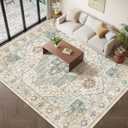10x14 Living Room Rug - Extra Large Washable Non Slip Vintage Rugs Low Pile Stain Resistant Distressed Carpet for Bedroom Dining Room Home Office 10'x14' Green/Beige