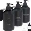 No Drill Wall Mount Shampoo and Conditioner Dispenser for Shower Gel Body Wash Soap Bottle Container Pump Black Refillable 3 Chamber Bottles, Bathroom Shampoo Dispenser for Shower Set Wall Mounted