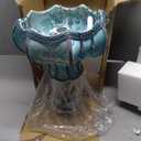 Lovely Table Lamp with Fabric Lampshade, Antique Flower Decorative Bedside Desk Lamp, Crystal Night Light for Bedroom Nightstand, Blue Finish
