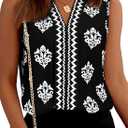 BLENCOT Women's Chiffon V Neck Sleeveless Floral Printed Tank Tops Summer Office Work Blouse Black S
