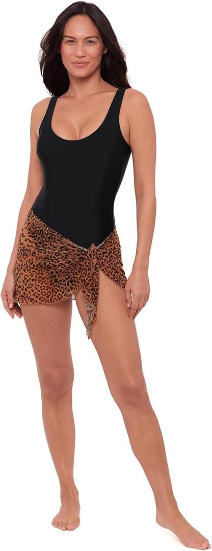 Sports Illustrated Women's Standard Mesh Sarong Cover-up (Medium, Meow Factor)