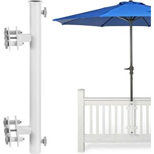 Heavy Duty 304 Stainless Steel Patio Umbrella Holder,Deck Umbrella Holder,for Outdoor Fixed Deck Railing Grille Umbrella Deck Mount(Grille, White)