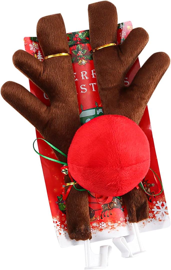 Premium Reindeer Car Kit, Cute Auto Decoration Set with Antlers & Nose, Reindeer Kit for Vehicle Window Roof & Front Grille (Coffee)