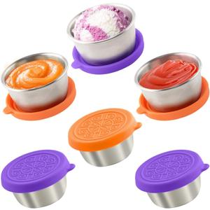 6x1.6 Oz Salad Dressing Containers With Lids, Small Leakproof Reusable Stainless Steel Salad Dressing Container To Go For Lunch Boxes,Sauce containers, Picnics,Travel Meal Prep And Kitchen Storage. (Aster)