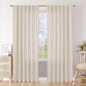 BGment Curtains 84 Inch Length 2 Panels Set for Living Room, Natural Linen Light Filtering Drapes Semi Sheer with Rod Pocket and Back Tab Textured for Dining Farmhouse Bedroom, 52 X 84 Inch