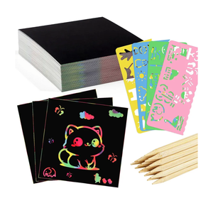 Prudiut 90 Pcs Scratch Art Paper Rainbow Sets, Rainbow Scratch Paper Black Scratch Off Art Gifts for Kids Art Craft Supplies Kits (3.35 x 3.35 Inches)