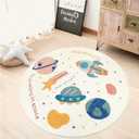 ABREEZE Large Round Kids Play Mat 5.3ft, Faux Wool Kids Play Area Rugs Nursery Door Mat Soft Plush Non-Slip Childrens Carpet for Bedroom Living Room PlayroomSpace (Multi Color)