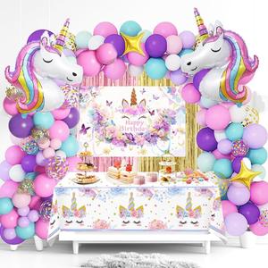 Unicorn Party Decorations Kit - 135-Piece Set with 3D Foil Balloons, Backdrop, Table Cover, Tassel Curtains & Garland Making Supplies - Pink, Rose Gold, Purple Theme (Includes Balloon Arch Kit)