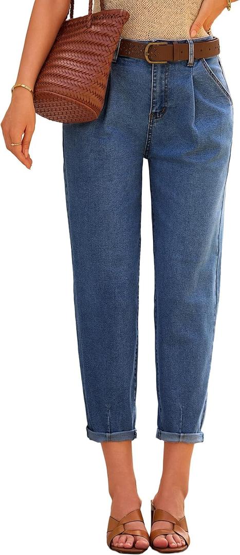 EVALESS Women's High Waisted Baggy Boyfriend Barrel Jeans (Blue, Size 8)