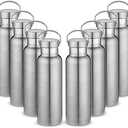 Neihepal 20 oz Insulated Water Bottles Bulk 10 Pack, Stainless Steel Double Wall Sport Bottle with Lid of Handle, Metal Reusable Thermoses Flask with Cup Cap for School, Hikers, Gift (Silver, Set of 10)