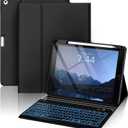 OYEEICE Keyboard case for iPad 9.7 inch, iPad 6th Gen (2018), iPad 5th Gen (2017), iPad Air 2 (2014) - 7 Color Backlit Wireless Keyboard with Pencil Holder for iPad 6th/5th Pro 9.7'' Air 2/1 - Black (Classic Style)