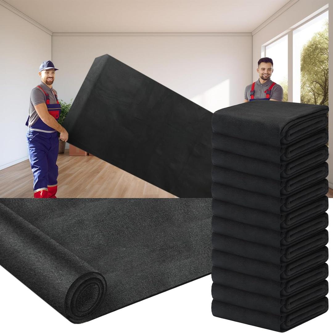 12 Pcs 80" x 72" Extra Large Moving Blankets Heavy Duty Packing Blankets Textile Shipping Furniture Pads Furniture Covers Essentials for Protecting Wrapping Moving Supplies, Black