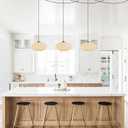 KCO Lighting Mid Century Plug in Hanging Light Modern Milk Glass Pendant Light White and Gold Plug in Chandelier Lighting with Long Cord Vintage Striped Glass Hanging Ceiling Lighting, L1150-A-Plug