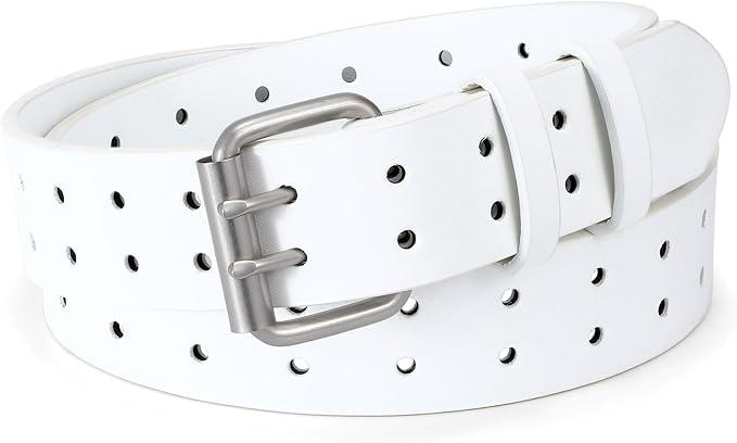 XZQTIVE Men Dual Holes Belt For Jean Pant Casual Leather Belts With Double Prong Buckle