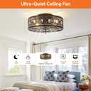 Caged Ceiling Fan with Light 18 Inch Small Low Profile Flush Mount Farmhouse Crystal Fandelier Vintage Victorian Rustic Ceiling Fan with Remote for Bedroom Living Room Kitchen