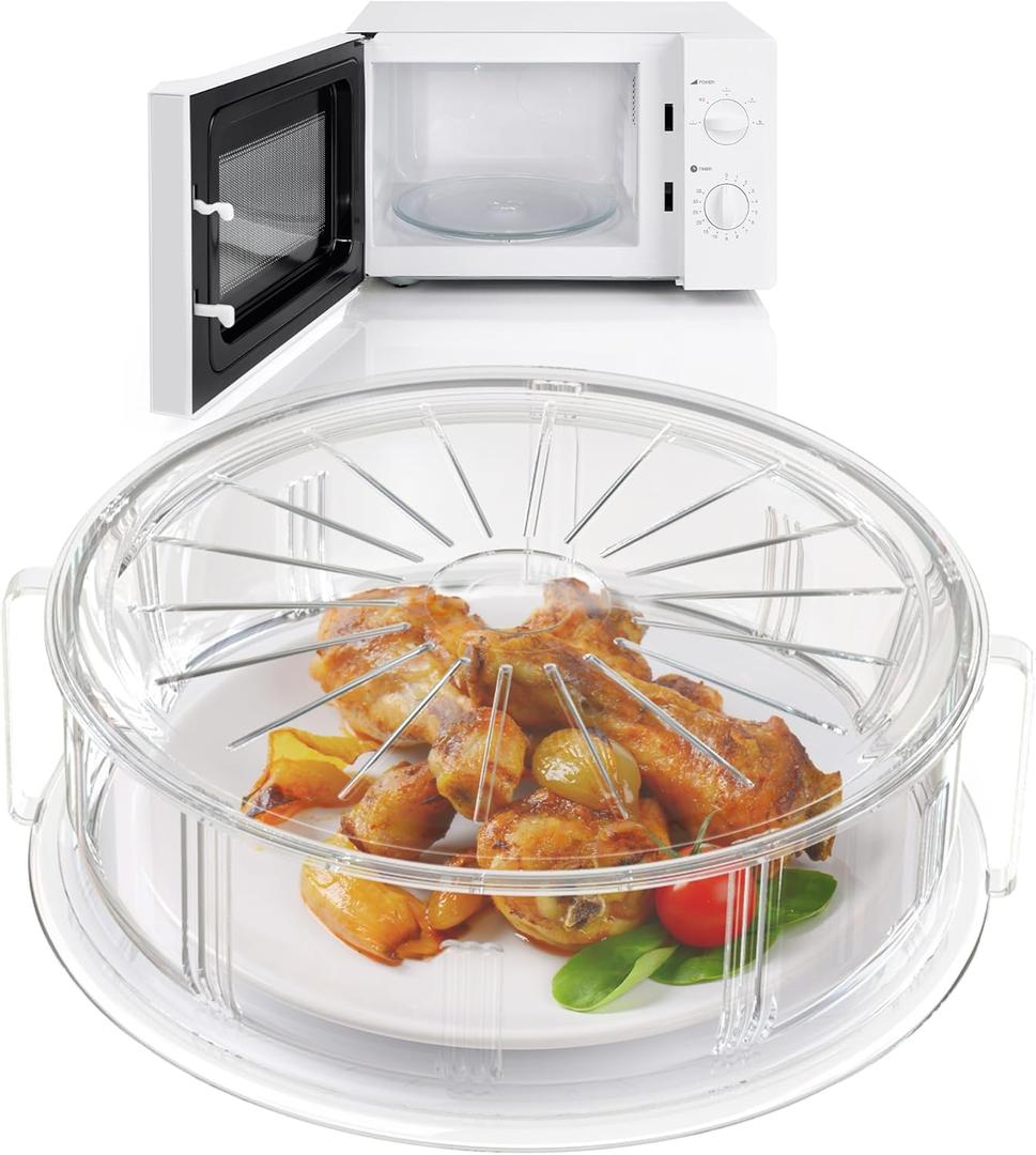 Splatter Proof Microwave Cover  Kitchen Discovery  Microwave Splash Guard Protects Against Spurts and Spatters. Clear, Reusable Microwave Plate Cover with Handles Replaces Single Use Plastic Wrap
