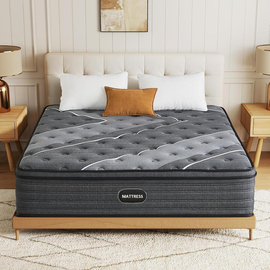 Hybrid Mattress in a Box, Memory Foam Mattress with Pocket Spring for Pressure Relief, Ergonomic Support & Motion Isolation, Medium Firm (12 INCH, 152x203x30)