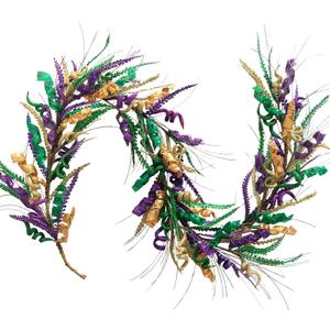 Bibelot 70 Inch Mardi Gras Purple and Green Glitter Garland, Mardi Gras Hanging Party Garland for Front Door Mantle Fireplace Carnival Party Indoor and Outdoor Decor