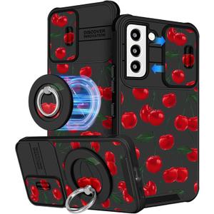 Buleens for Samsung Galaxy S22 Plus Case 6.6 Inch - with Ring Stand & Camera Cover Aesthetic Cute Designed Women Girls Girly Kawaii Cherry Design for Samsung S22 Plus Case Compatible with Magsafe