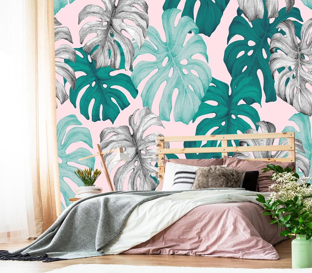 XMPMBM-Tropical Leaf Botanical backsplash Large Decorative Wallpaper Banana Leaf Plant Bedroom Bathroom wall Mural- W 154" X H 105"（112 Square Foot）