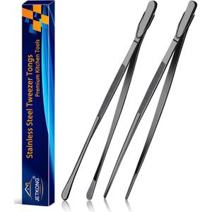 JETKONG 1 Pc 12-Inch Food Tweezer Tongs, Stainless Steel Kitchen Tweezer Cooking Tweezers (Black)