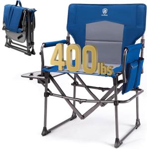 EVER ADVANCED Camping Directors' Chair with Side Table, Portable Folding with Compact Size, Heavy Duty Lawn Chair with Pocket for Camping, Lawn, Sports and Fishing, 400lbs, Blue, 19.75 x 19.75 x 6 inches