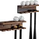 MyGift Wood Baseball Bat Holder and Ball Display Shelf, Wall Mounted Sports Memorabilia and Collectibles Floating Shelf (2 Racks)