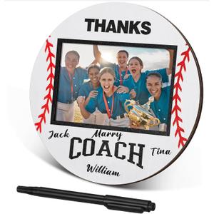 Ball Signable Picture Frame with Pen Thanks Coach Gift from Team, Senior Night Gift Coaches Appreciation Basketball Home Plate Plaque(Round,Baseball)
