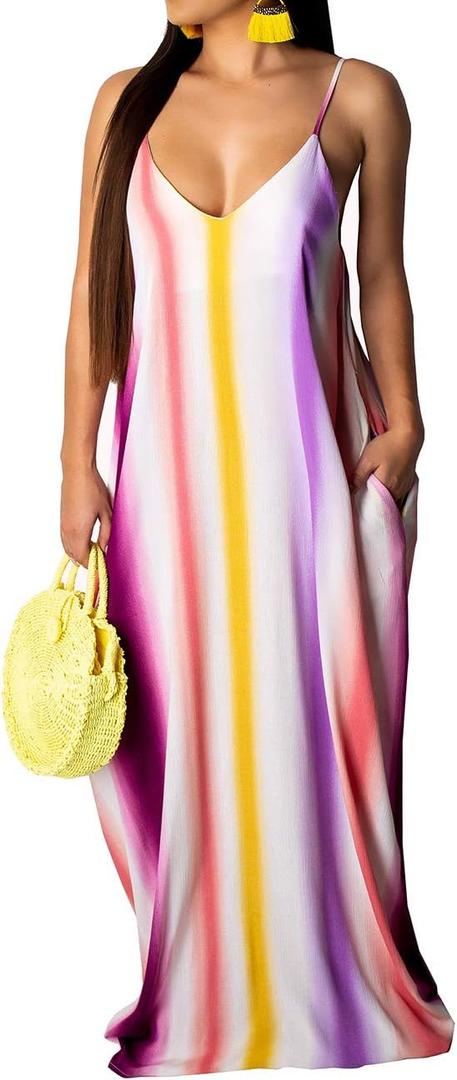SheKiss 2026 Women's Casual Summer Floral Long Maxi Dresses Floor Length Sleeveless Plus Size Sundresses, Large
