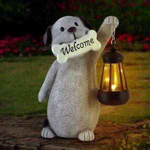 Olekki Solar Dog Garden Statue with Lantern Light  9.2in Outdoor Dog Figurine for Yard Patio Garden Decor, Cute Memorial Gift for Women Mom