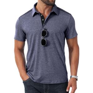 Angbater Men's Button Polo Shirts Short Sleeve Casual Summer T-Shirt Slim Fit Contrast Color Golf Shirt (XXL)