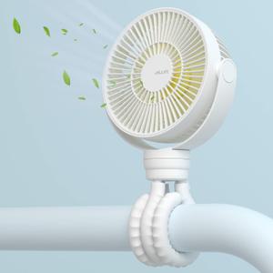 JISULIFE Mini Stroller Fan 4000mAh Battery Operated with 4 Speeds, Rechargeable 720Rotatable, Clip on for Baby Carseat/Crib/Golf Cart/Treadmill -White