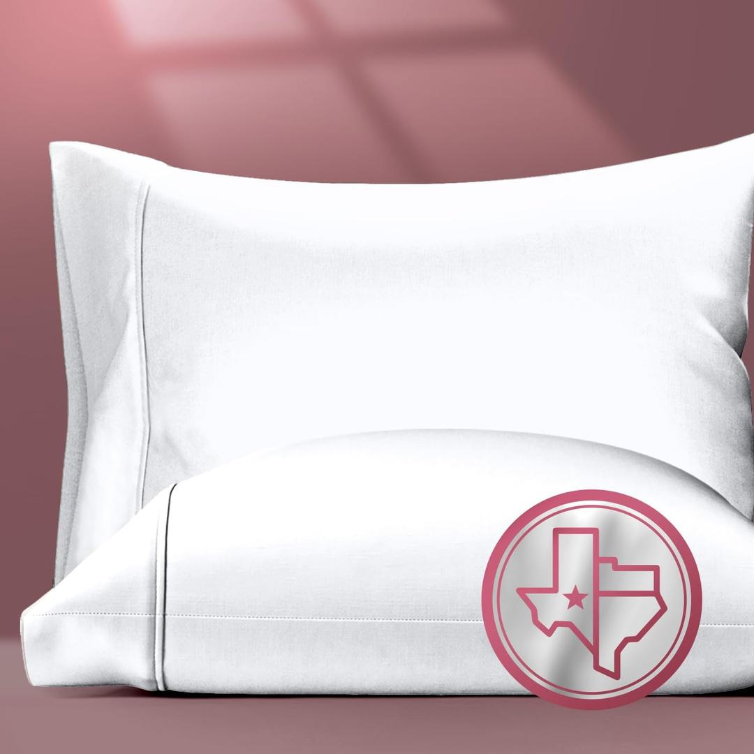 TEXAS LINEN CO. 100% Egyptian Cotton Standard/Queen Size Pillow Cases Set of 2-800 Thread Count Pillow Cover - Soft, Cooling Bright White Pillowcases Set of 2 for Standard/Queen Pillows