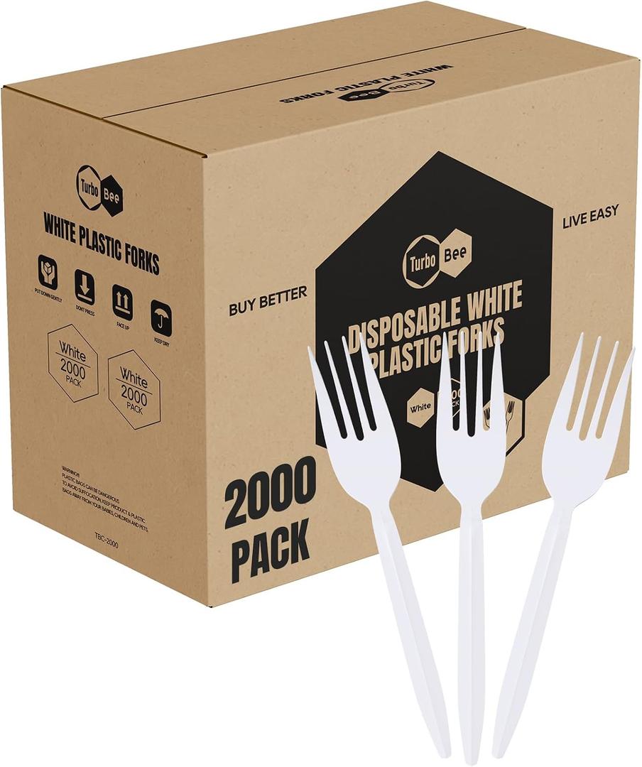 Disposable Plastic Forks Bulk 2000 Pack,White Plastic Forks for Restaurant Supply, Catering, Takeout, Food Truck, Buffet & Party