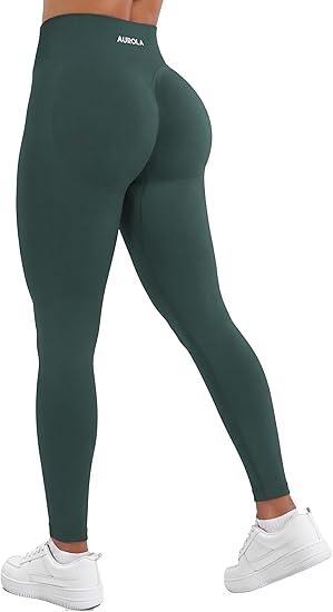 AUROLA Influence Workout Leggings for Women, Seamless Compression Tummy Control Leggings Mid Rise Yoga Pants, Eden Green, Small
