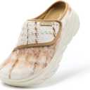 Women's Orthopedic Diabetic Wide Slippers: Comfortable Arch Support Plantar Fasciitis Walking Shoes, Casual Flat Feet Winter Warm Hook and Loop House Slip On Loafers for Foot and Heel Pain Relief (K2-brown/Beige)