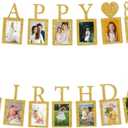Happy 80th Birthday Photo Banner 80 Year Old Party Decorations, Eighty Birthday Picture Frame Banner 80th Photo Frame Party Supplies Bunting Decor