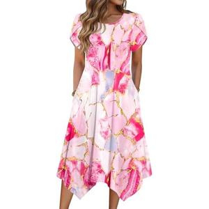 Zeagoo Women's Casual Dress for Summer Short Sleeve Loose Flowy Beach Dress with Pockets Hanker chief Flare Midi Sundress 2026, XL