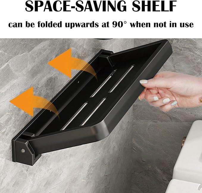 Awliye 1 Pack Folding Wall Shelf for Bathroom, 12" Bathroom Shelves Wall Mounted, Waterproof Aluminum Shower Shelf Rack for Laundry Toilet RV Camper Wall Organizer, Grey
