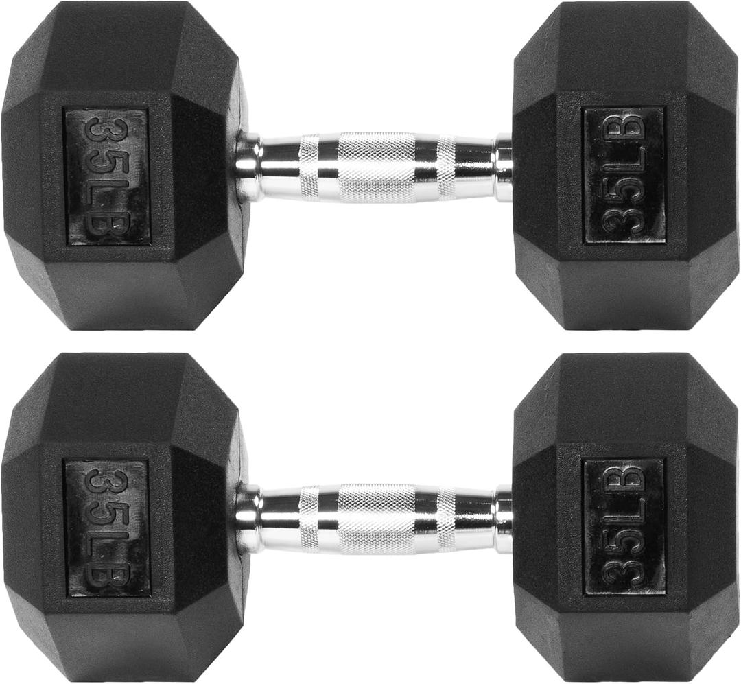 Fitvids Rubber Encased Hex Dumbbell with Anti-Slip Grip for Exercises and Fitness (35LBS, Black)