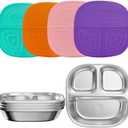 Set of 5 Snack Containers,Stainless Steel Kids Plates,Stainless Steel Toddler Plate with Silicone Lids- Reusable Meal Prep Lunch Containers for Kids Non Toxic & 100% BPA Free