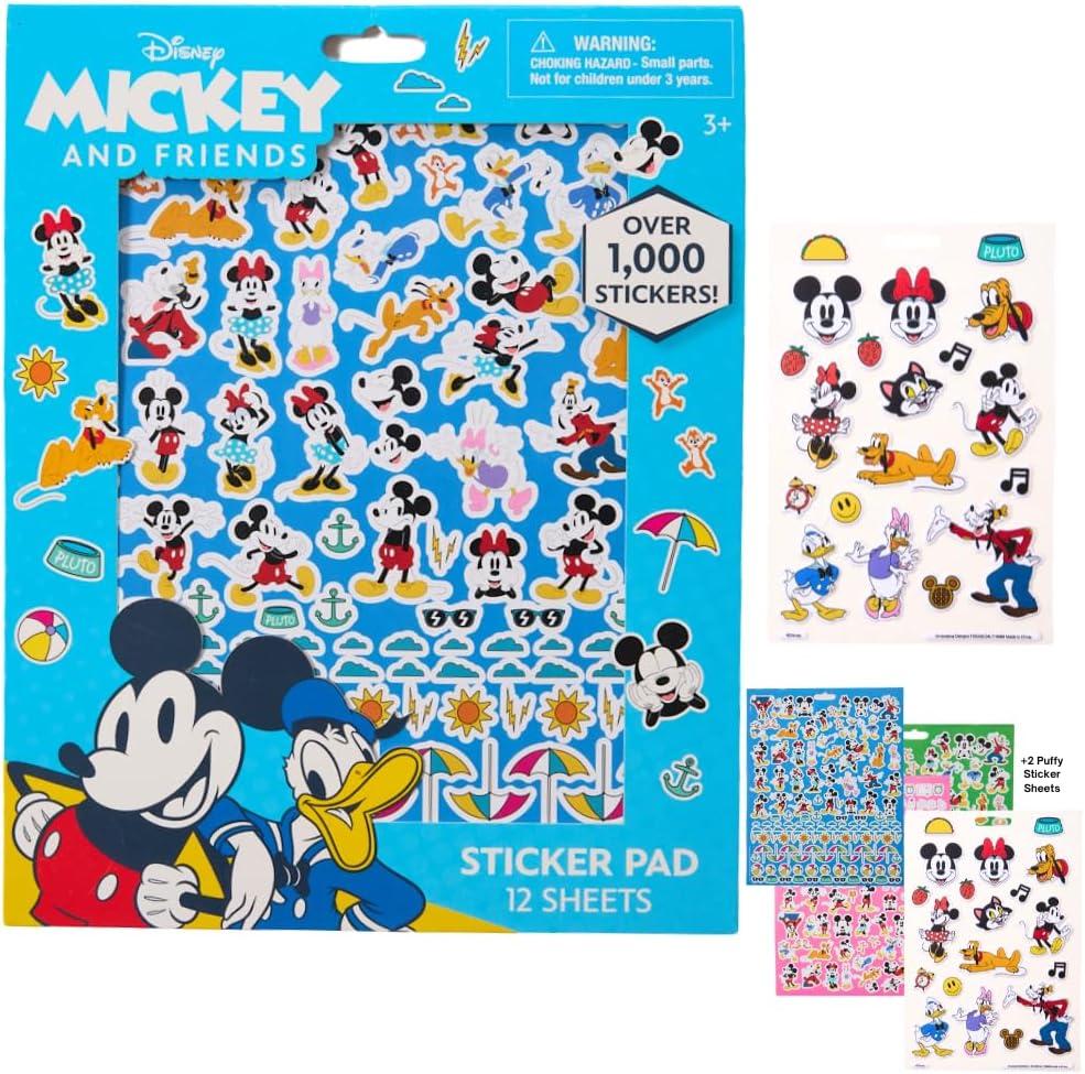 Disney Mickey Mouse Stickers for Kids - 12 Sheet Mickey Mouse Sticker Book Set With Puffy and Regular Stickers - 1000+ - Mickey & Friends, Minnie, Donald, Daisy, Goofy