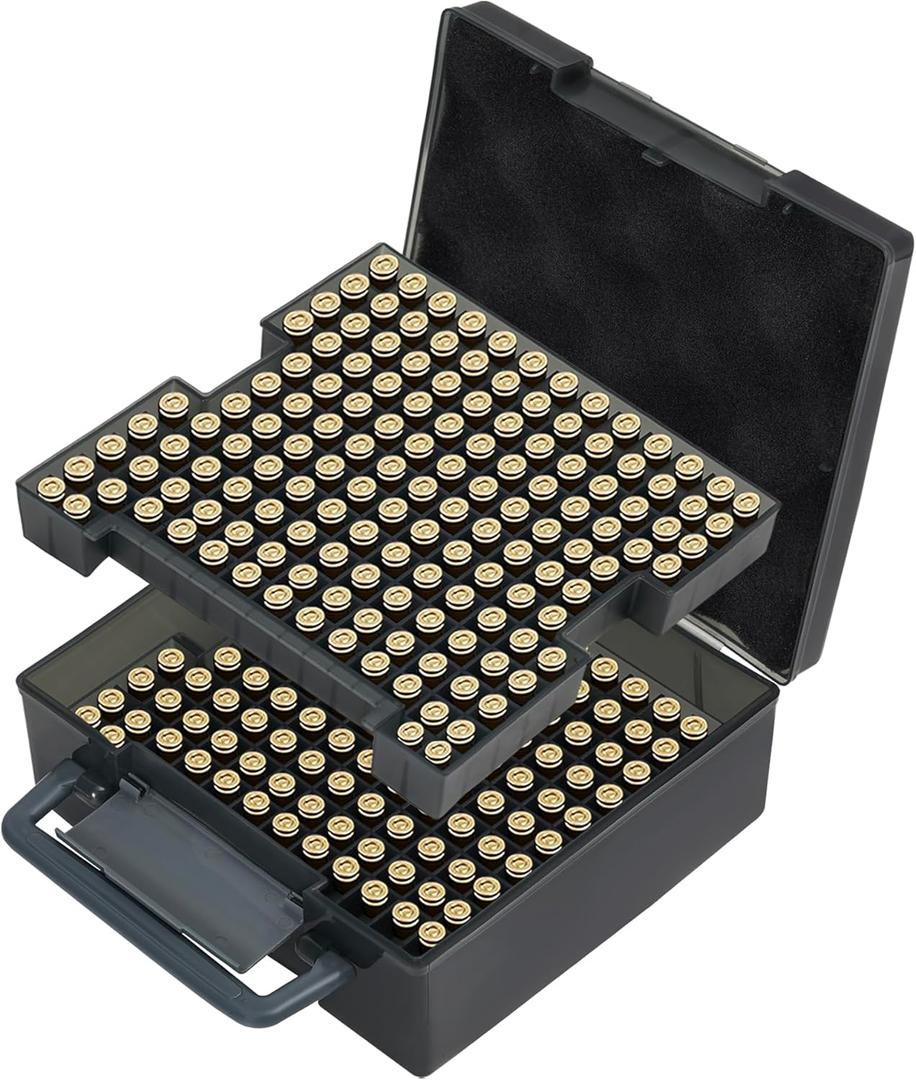 BRAPPO 282 Round Clear Ammo Box  Bullet Storage Case Compatible 9mm Luger, 9mm Parabellum, 9mm Makarov, .380 ACP, .32 ACP, .45 ACP, 30 Luger, and .32 S&W(Case Only) (Black)