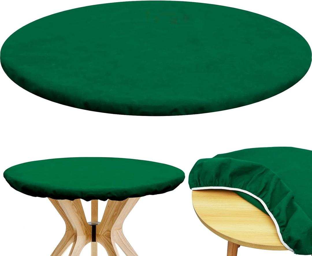 Felt Card Table Game Cover,36.2 Inch Round Tablecloth, Game Table Topper Mat Fit 36-48 Inch, Elastic Foldable Poker Table Cover Protector for Card Games, Mahjong, Board Games, Dice Games, and More (Circular, Green)