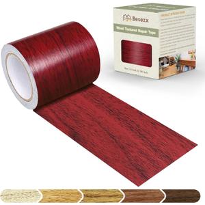 Besezx Wood Grain Tape, 2.4" X15', Self Adhesive Wood Grain Repair Patch for Tables, Chairs, DIY,Baseboards, Doors, Windows, Floors and Furniture Renovation.Red