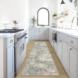 2'6''x8' Runner Rugs Washable Rug: Modern Abstract Hallway Runner Rug Indoor Soft Low Pile Thin Carpet Anti-Skid Non-Shedding Carpets for Kitchen, Entryway, Laundry, Bedroom - Multi Color