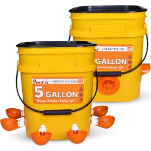 5 Gallon/44 Lbs Automatic Chicken Feeder & Waterer Set with Buckets, No Waste Feeder Port & Waterer Cup, Rain Proof Poultry Feeders, Keeps Out Small Animals, Ideal for Duck, Chick & Turkey